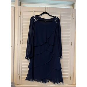 S.L. Fashions size 14 dress sheer long sleeves jewels on shoulders and sleeves